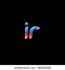 Initial lowercase letter ir, curve rounded logo, gradient vibrant colorful glossy colors on black background