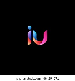 Initial lowercase letter iu, curve rounded logo, gradient vibrant colorful glossy colors on black background