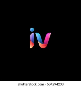 Initial lowercase letter iv, curve rounded logo, gradient vibrant colorful glossy colors on black background