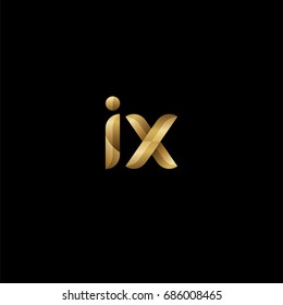Initial lowercase letter ix, curve rounded logo, gradient glossy gold color on black background