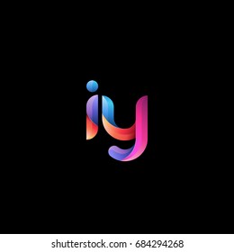 Initial lowercase letter iy, curve rounded logo, gradient vibrant colorful glossy colors on black background