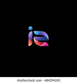 Initial lowercase letter iz, curve rounded logo, gradient vibrant colorful glossy colors on black background