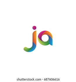 Initial lowercase letter ja, curve rounded logo, gradient vibrant colorful glossy multicolor