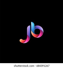 Initial lowercase letter jb, curve rounded logo, gradient vibrant colorful glossy colors on black background