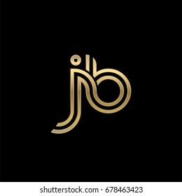 Letra inicial minúscula jb, logotipo redondeado con contorno vinculado, elegante color dorado sobre fondo negro