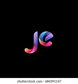 Initial lowercase letter je, curve rounded logo, gradient vibrant colorful glossy colors on black background