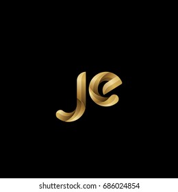 Initial lowercase letter je, curve rounded logo, gradient glossy gold color on black background