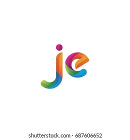 Initial lowercase letter je, curve rounded logo, gradient vibrant colorful glossy multicolor