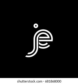 Initial lowercase letter je, linked outline rounded logo, white color on black background