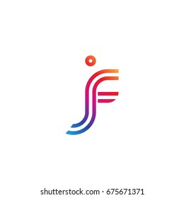 Initial lowercase letter jf, linked outline rounded logo, colorful vibrant colors