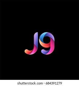 Initial lowercase letter jg, curve rounded logo, gradient vibrant colorful glossy colors on black background