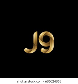 Initial lowercase letter jg, curve rounded logo, gradient glossy gold color on black background