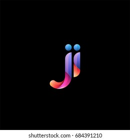 Initial lowercase letter ji, curve rounded logo, gradient vibrant colorful glossy colors on black background