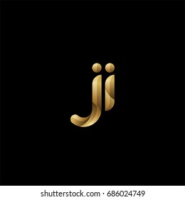 Initial lowercase letter ji, curve rounded logo, gradient glossy gold color on black background