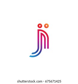 Initial lowercase letter ji, linked outline rounded logo, colorful vibrant colors