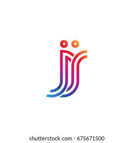 Initial lowercase letter jj, linked outline rounded logo, colorful vibrant colors