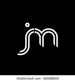 Initial lowercase letter jm, linked outline rounded logo, white color on black background
