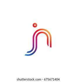 Initial lowercase letter jn, linked outline rounded logo, colorful vibrant colors