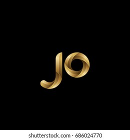 Initial lowercase letter jo, curve rounded logo, gradient glossy gold color on black background