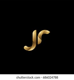 Initial lowercase letter jr, curve rounded logo, gradient glossy gold color on black background