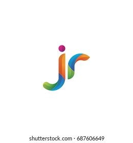 Initial lowercase letter jr, curve rounded logo, gradient vibrant colorful glossy multicolor