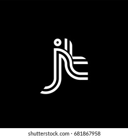 Initial lowercase letter jt, linked outline rounded logo, white color on black background