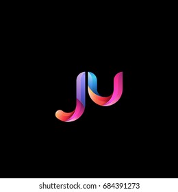 Initial lowercase letter ju, curve rounded logo, gradient vibrant colorful glossy colors on black background