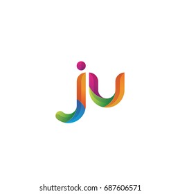 Initial lowercase letter ju, curve rounded logo, gradient vibrant colorful glossy multicolor