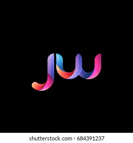 Initial lowercase letter jw, curve rounded logo, gradient vibrant colorful glossy colors on black background