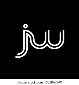 Initial lowercase letter jw, linked outline rounded logo, white color on black background