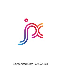 Initial lowercase letter jx, linked outline rounded logo, colorful vibrant colors