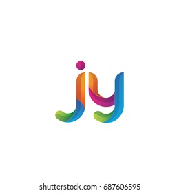 Initial lowercase letter jy, curve rounded logo, gradient vibrant colorful glossy multicolor