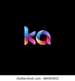 Initial lowercase letter ka, curve rounded logo, gradient vibrant colorful glossy colors on black background