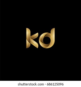 Initial lowercase letter kd, curve rounded logo, gradient glossy gold color on black background