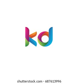 Initial lowercase letter kd, curve rounded logo, gradient vibrant colorful glossy multicolor
