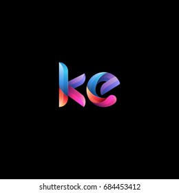 Initial lowercase letter ke, curve rounded logo, gradient vibrant colorful glossy colors on black background