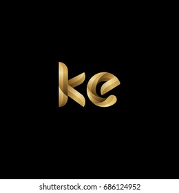Initial lowercase letter ke, curve rounded logo, gradient glossy gold color on black background