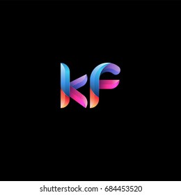 Initial lowercase letter kf, curve rounded logo, gradient vibrant colorful glossy colors on black background