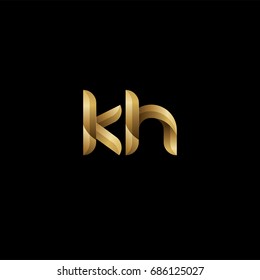Initial lowercase letter kh, curve rounded logo, gradient glossy gold color on black background