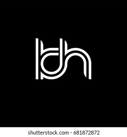 Initial lowercase letter kh, linked outline rounded logo, white color on black background