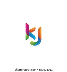 Initial lowercase letter kj, curve rounded logo, gradient vibrant colorful glossy multicolor