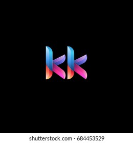 Initial lowercase letter kk, curve rounded logo, gradient vibrant colorful glossy colors on black background