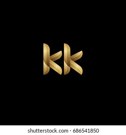Initial lowercase letter kk, curve rounded logo, gradient glossy gold color on black background