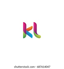 Initial lowercase letter kl, curve rounded logo, gradient vibrant colorful glossy multicolor