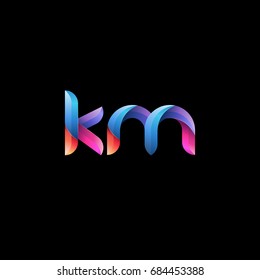 Initial Lowercase Letter Km, Curve Rounded Logo, Gradient Vibrant Colorful Glossy Colors On Black Background