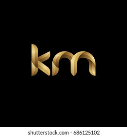 Initial Lowercase Letter Km, Curve Rounded Logo, Gradient Glossy Gold Color On Black Background