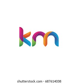 Initial Lowercase Letter Km, Curve Rounded Logo, Gradient Vibrant Colorful Glossy Multicolor