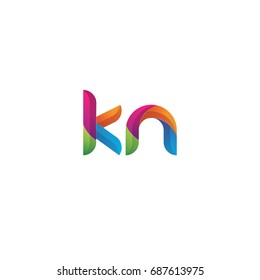 Initial lowercase letter kn, curve rounded logo, gradient vibrant colorful glossy multicolor