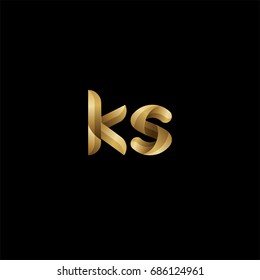 Initial lowercase letter ks, curve rounded logo, gradient glossy gold color on black background