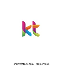 Initial lowercase letter kt, curve rounded logo, gradient vibrant colorful glossy multicolor
